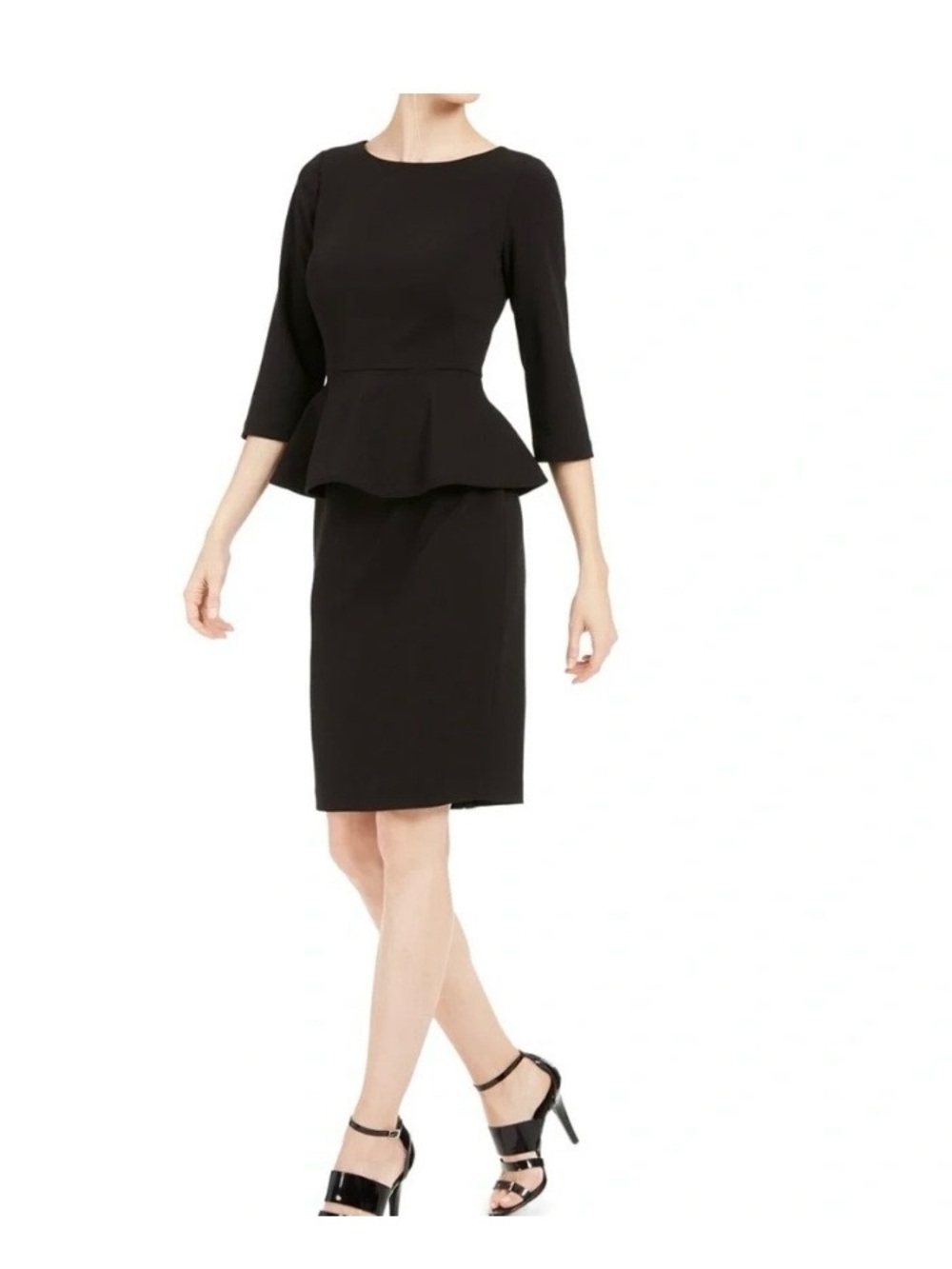 Calvin Klein Black Peplum Midi Sheath Dress